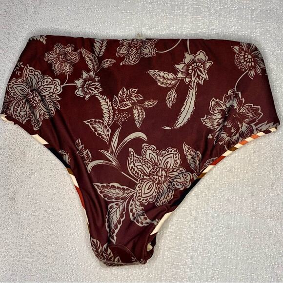 Maaji Other - Maaji Floral High-Waisted Swim Bottom - Burgundy and Cream reversible